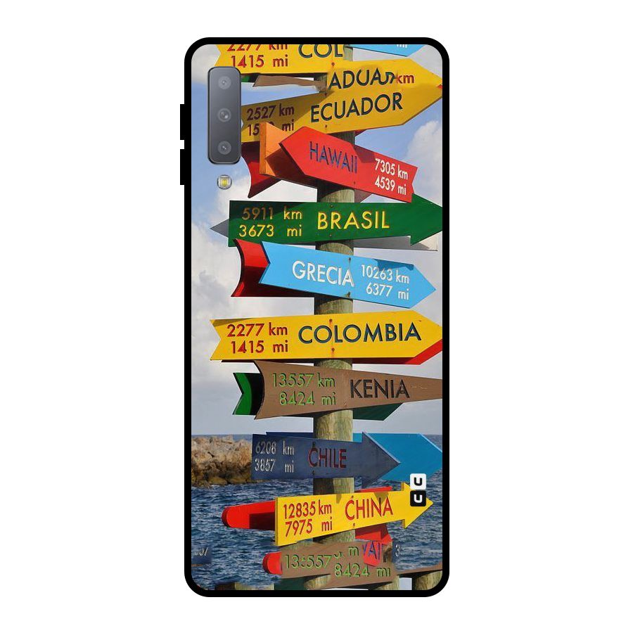 Travel Directions Metal Back Case for Galaxy A7 (2018)