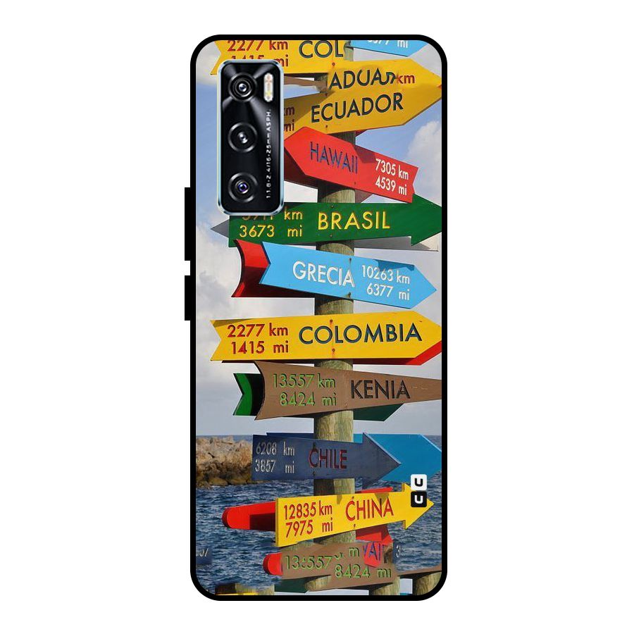 Travel Directions Metal Back Case for Vivo V20 SE