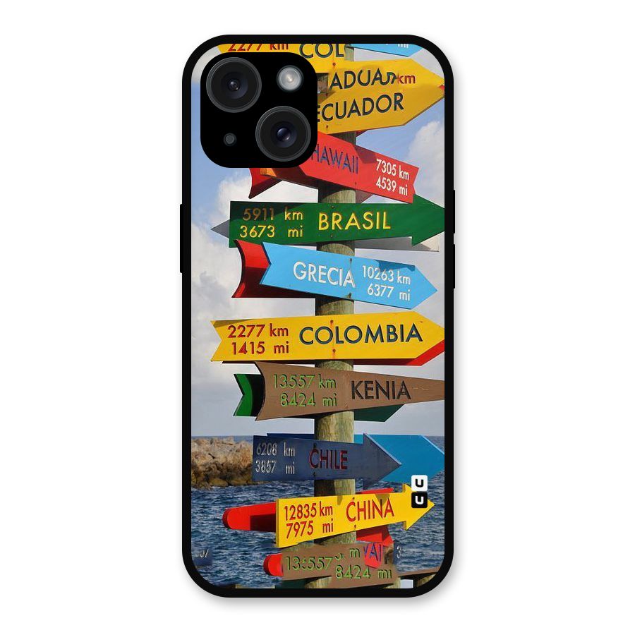 Travel Directions Metal Back Case for iPhone 15