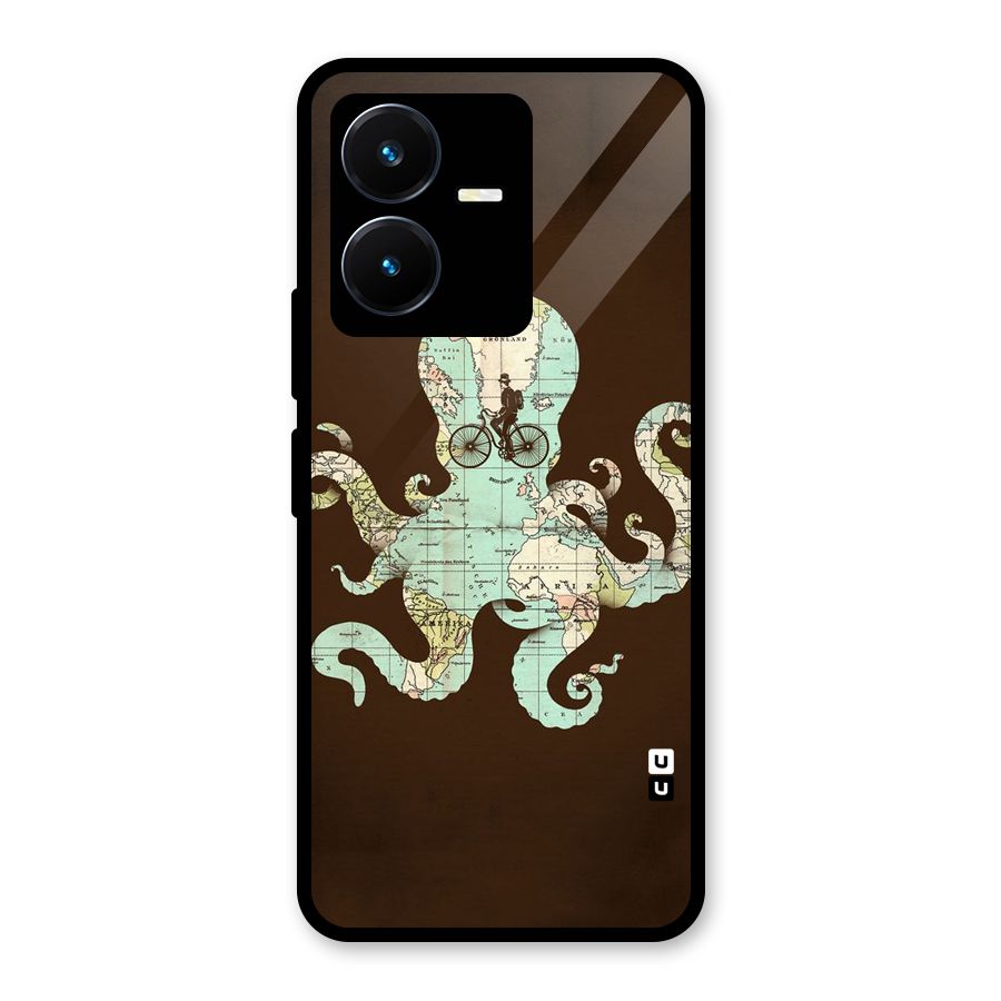 Travel Octopus Glass Back Case for Vivo Y22s