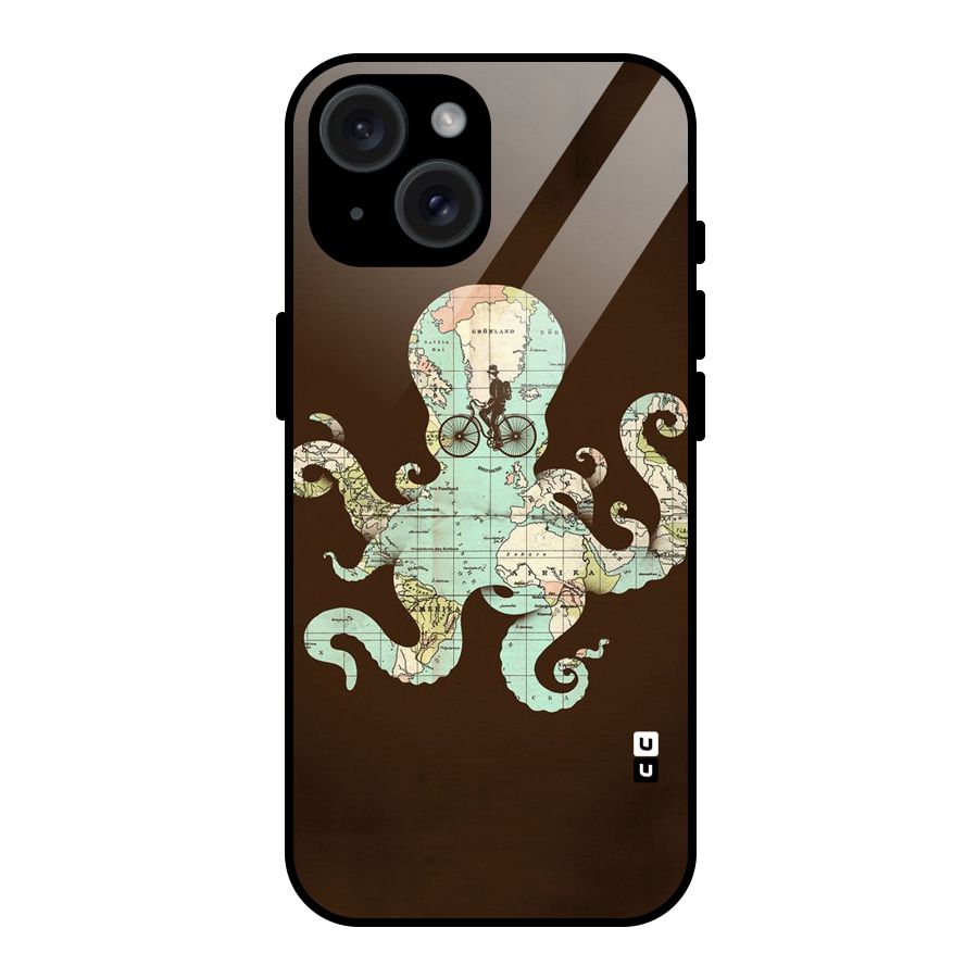 Travel Octopus Glass Back Case for iPhone 15