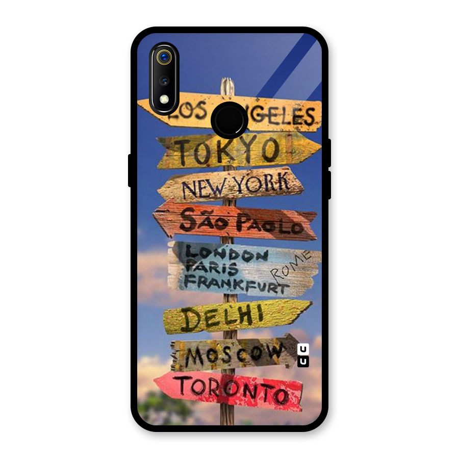 Travel Signs Glass Back Case for Realme 3i