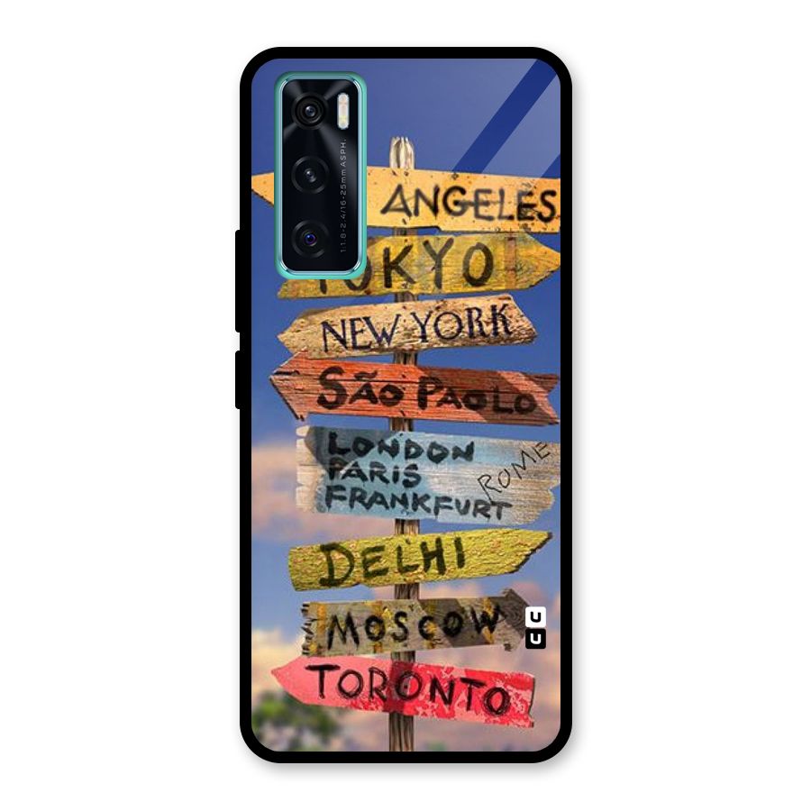 Travel Signs Glass Back Case for Vivo V20 SE
