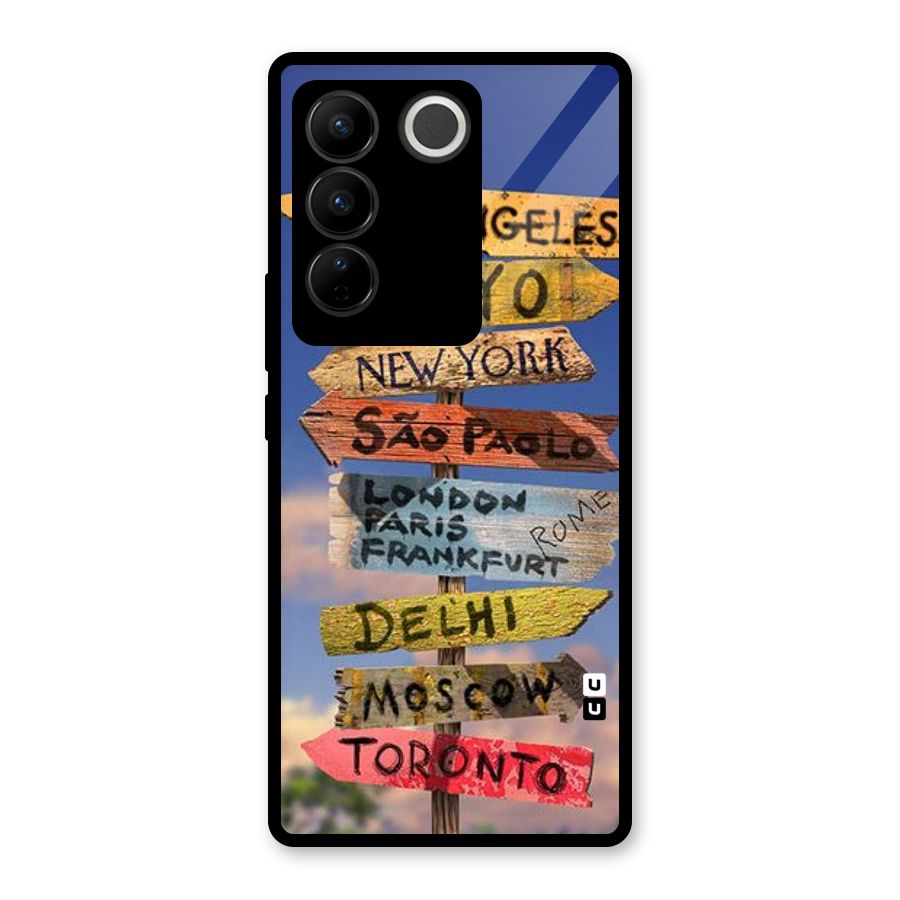 Travel Signs Glass Back Case for Vivo V27