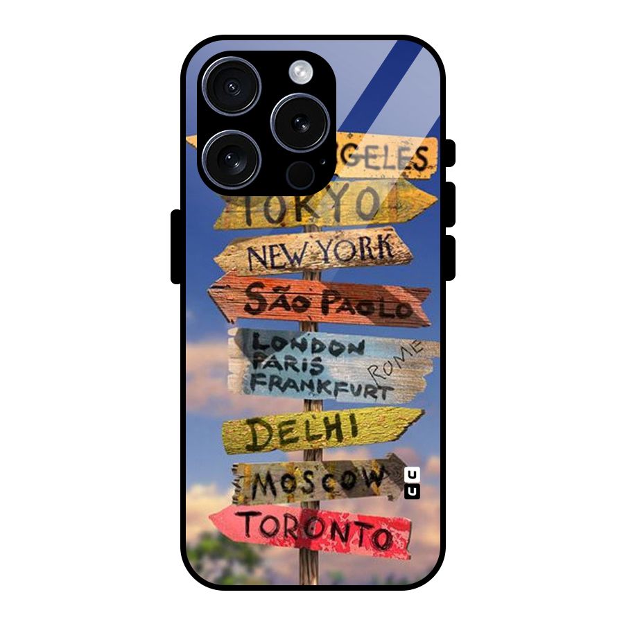 Travel Signs Glass Back Case for iPhone 15 Pro