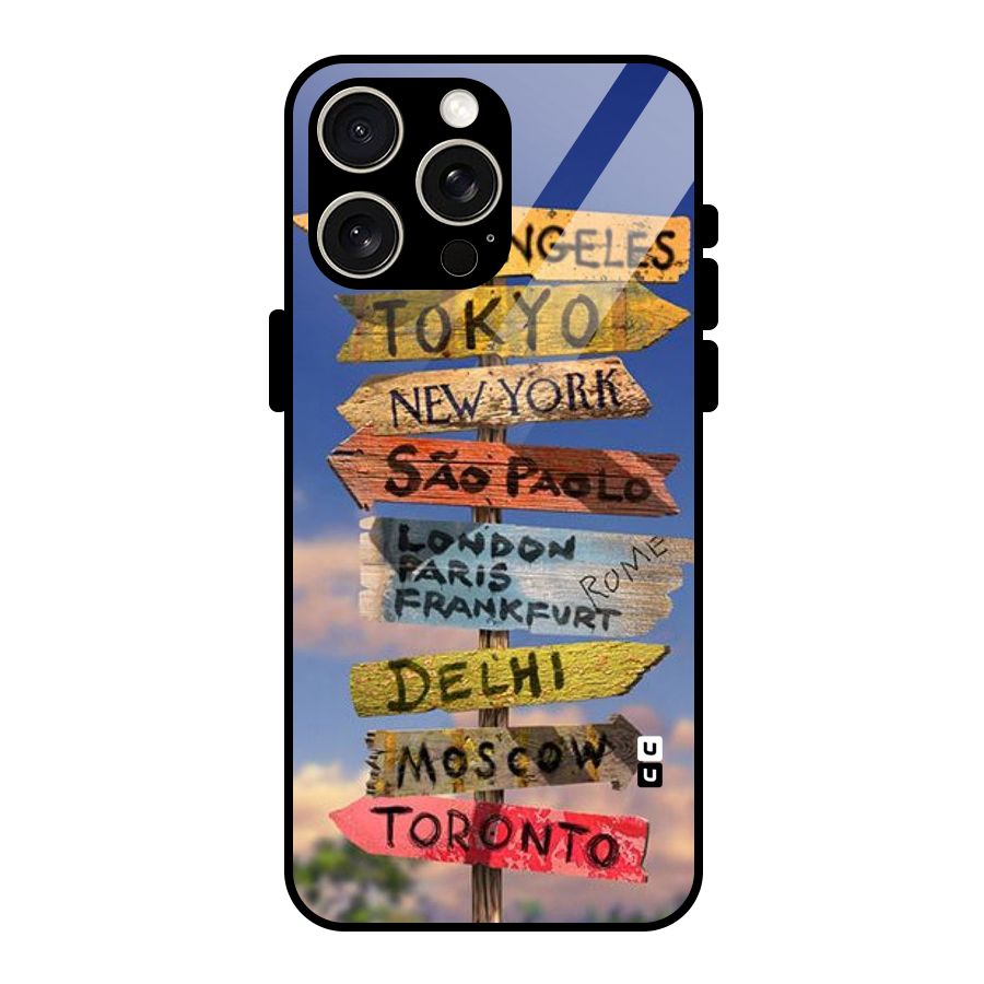 Travel Signs Glass Back Case for iPhone 15 Pro Max