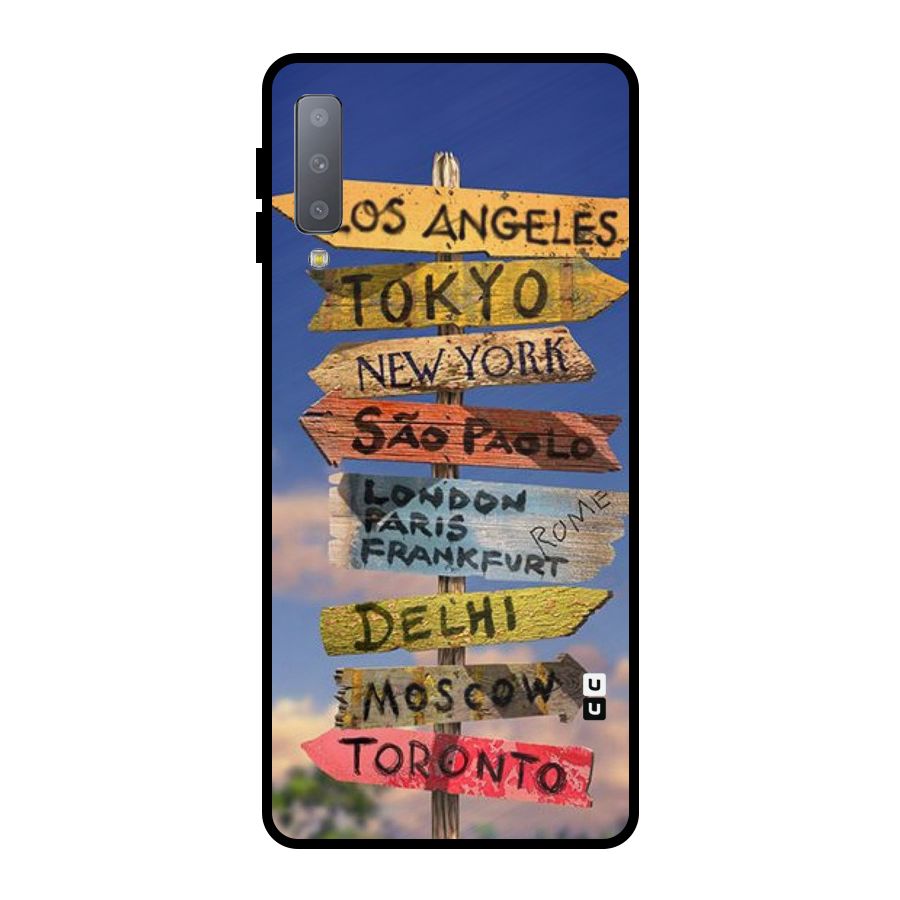 Travel Signs Metal Back Case for Galaxy A7 (2018)