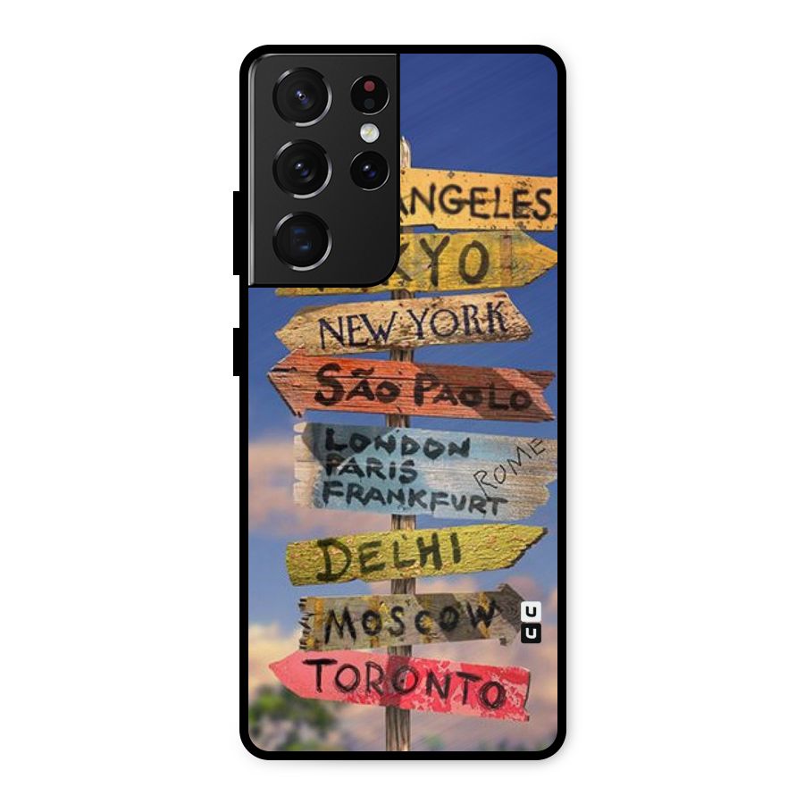 Travel Signs Metal Back Case for Galaxy S21 Ultra 5G