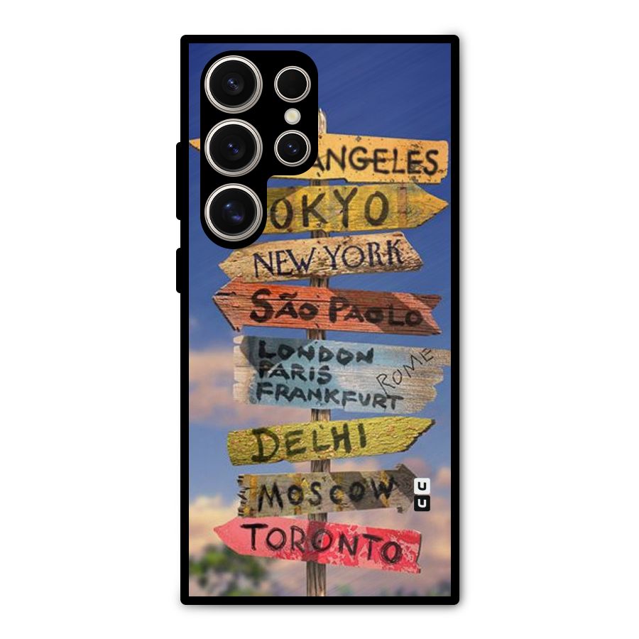 Travel Signs Metal Back Case for Galaxy S24 Ultra