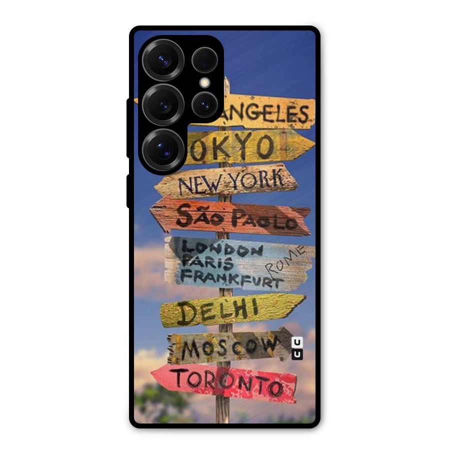 Travel Signs Metal Back Case for Galaxy S25 Ultra