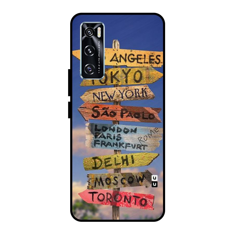 Travel Signs Metal Back Case for Vivo V20 SE