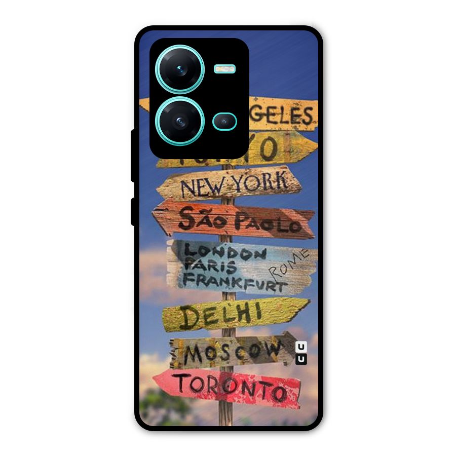 Travel Signs Metal Back Case for Vivo V25