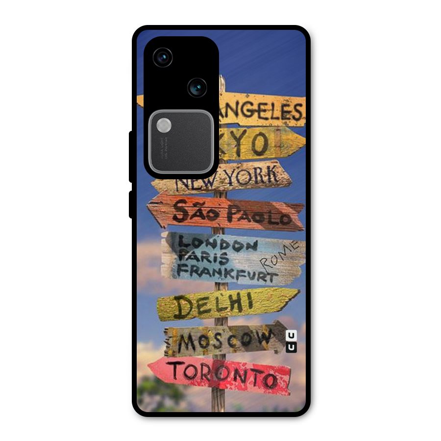 Travel Signs Metal Back Case for Vivo V30 Pro