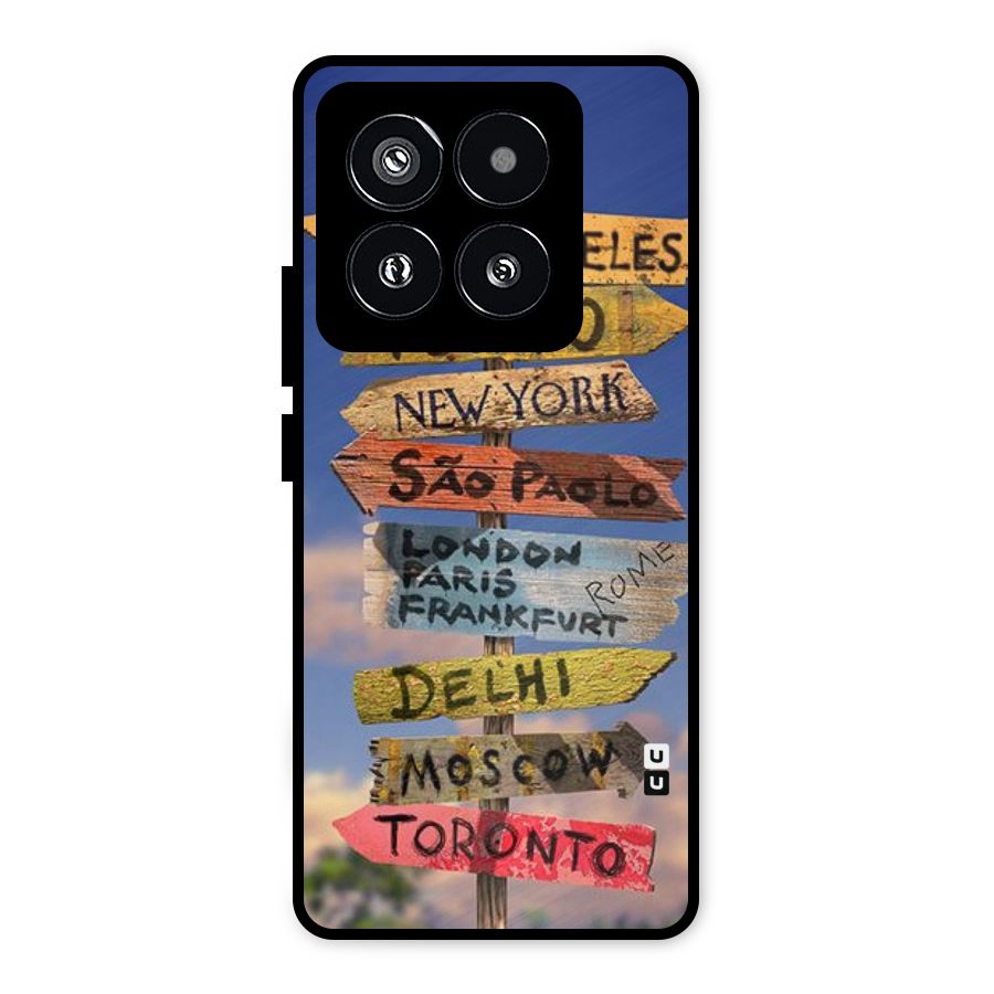 Travel Signs Metal Back Case for Xiaomi 14 Pro