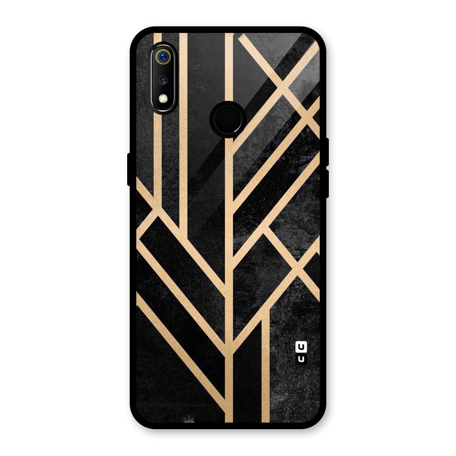 Tri Lines Gold Glass Back Case for Realme 3i