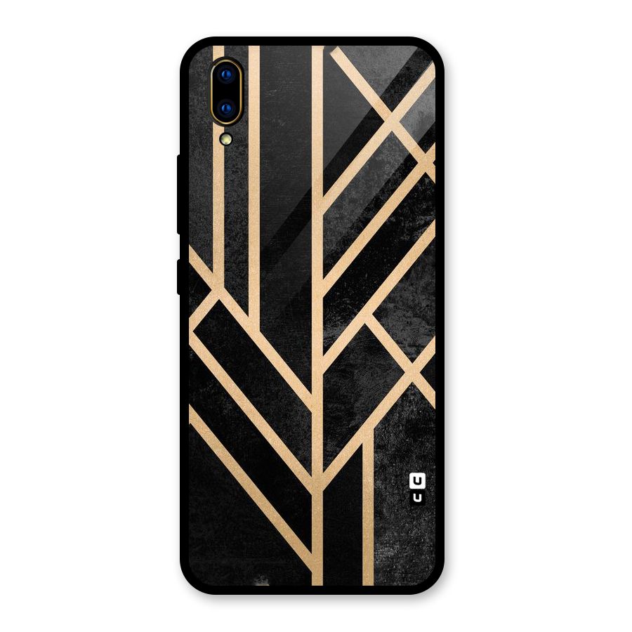 Tri Lines Gold Glass Back Case for Vivo V11 Pro