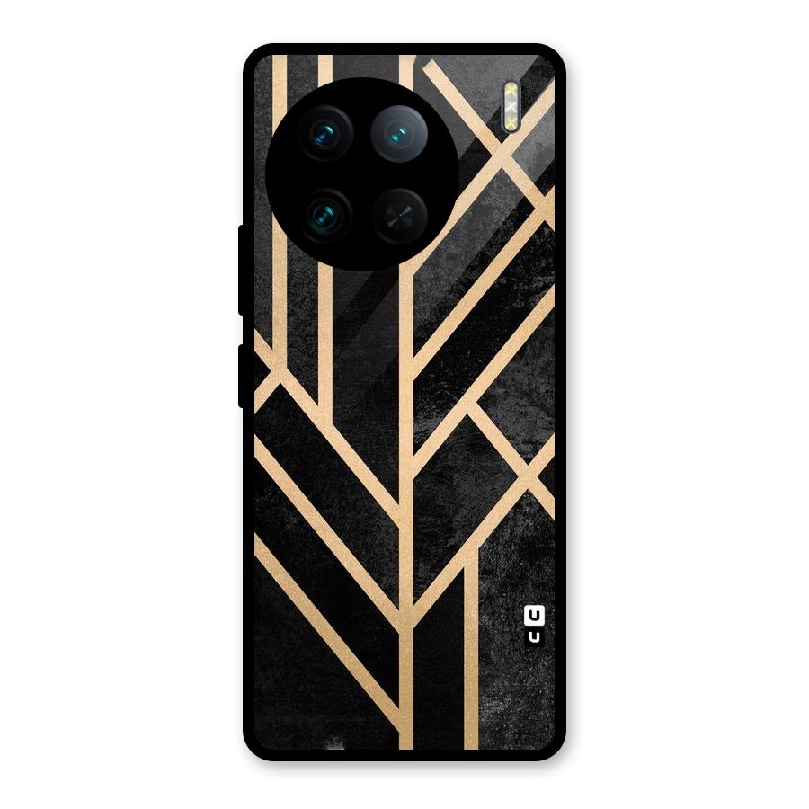 Tri Lines Gold Glass Back Case for Vivo X90 Pro