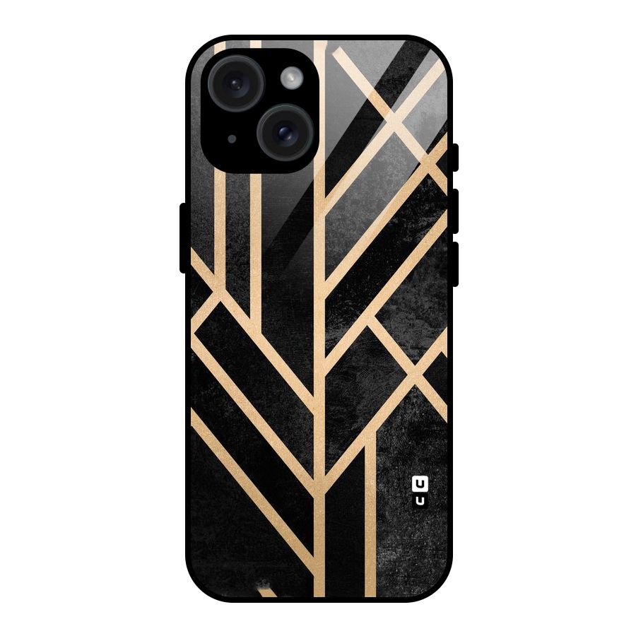 Tri Lines Gold Glass Back Case for iPhone 15