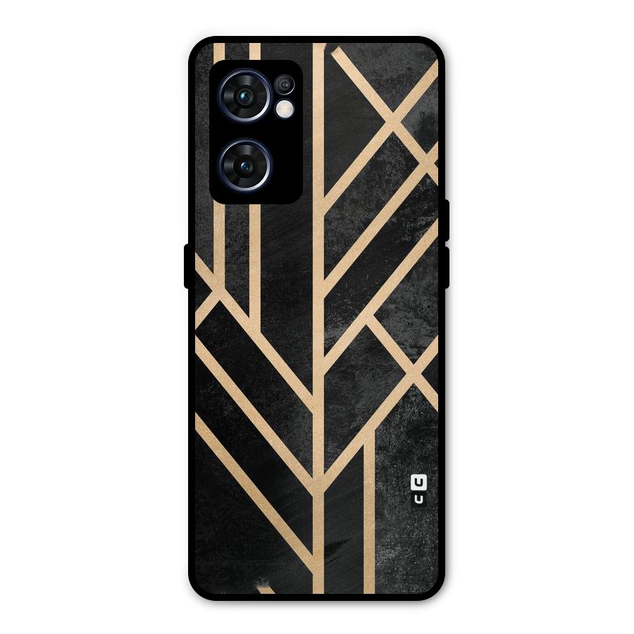 Tri Lines Gold Metal Back Case for Oppo Reno7 5G