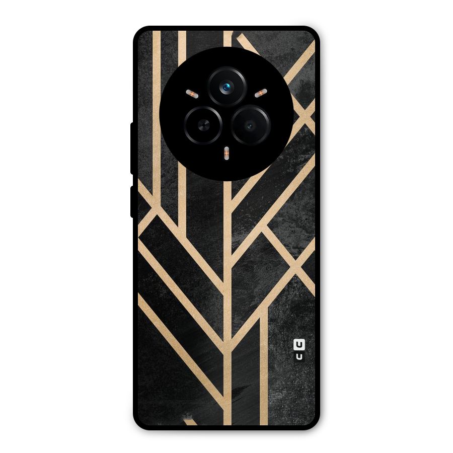 Tri Lines Gold Metal Back Case for Realme 14 Pro