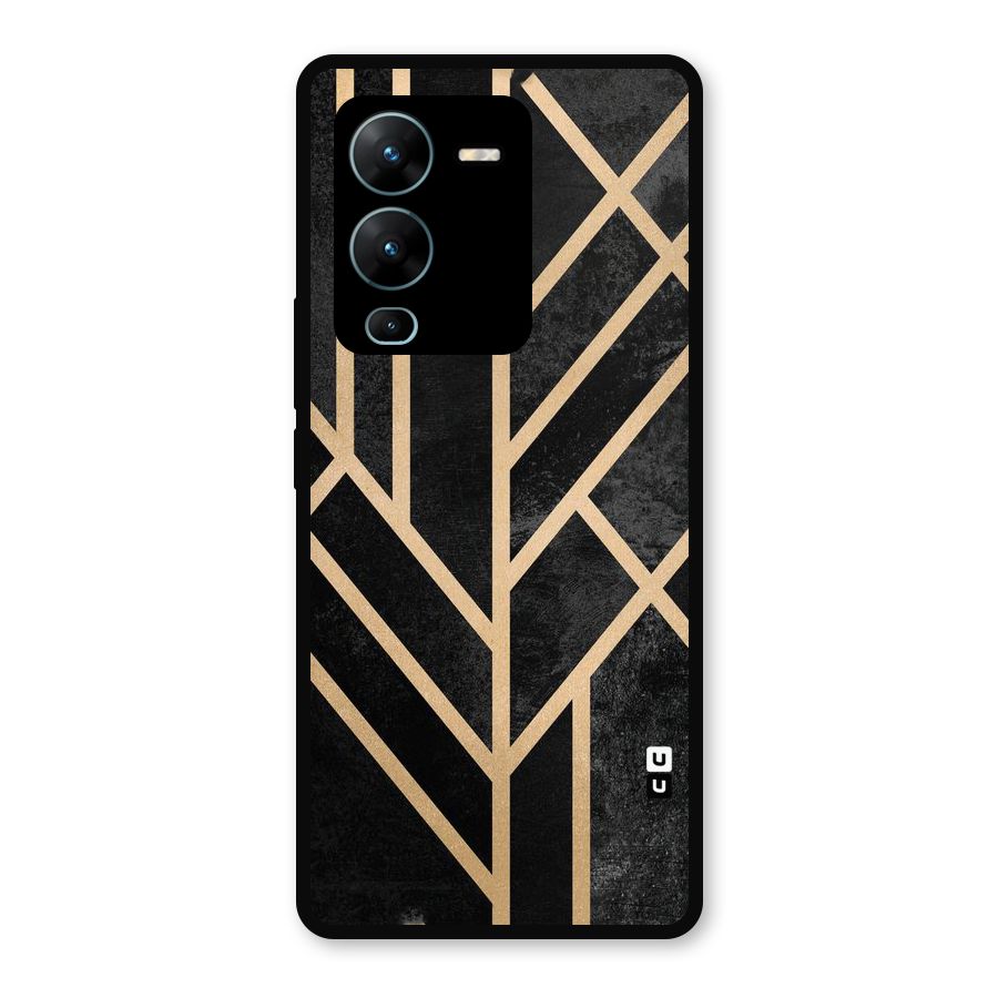 Tri Lines Gold Metal Back Case for Vivo V25 Pro