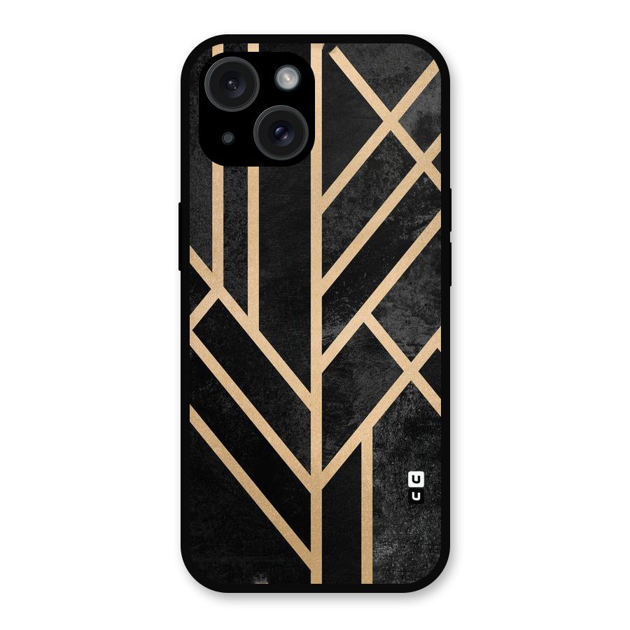 Tri Lines Gold Metal Back Case for iPhone 15