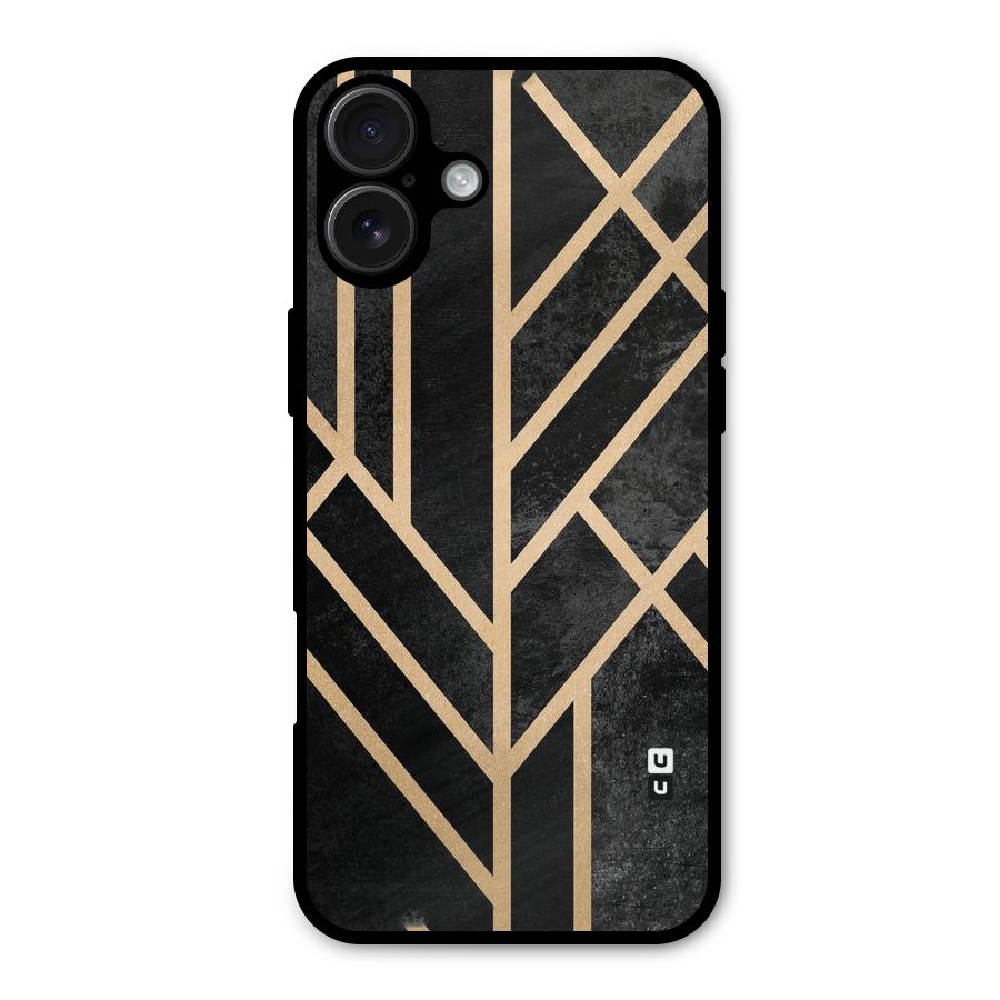 Tri Lines Gold Metal Back Case for iPhone 16 Plus