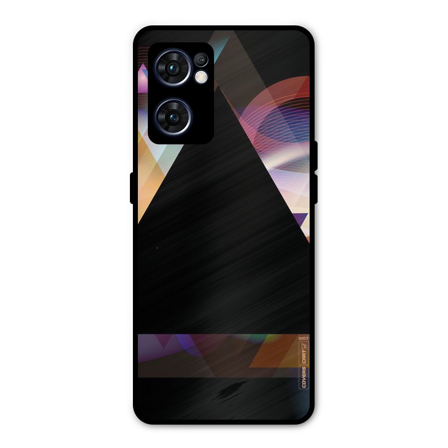 Triangle Black Abstract Metal Back Case for Oppo Reno7 5G