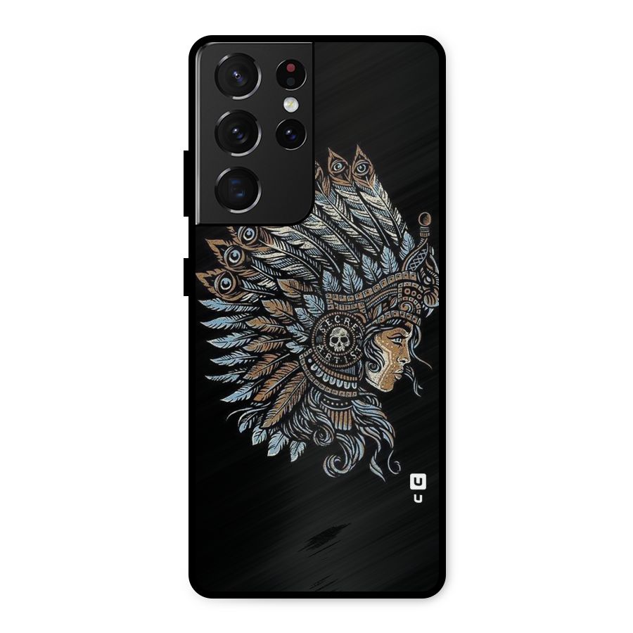 Tribal Design Metal Back Case for Galaxy S21 Ultra 5G