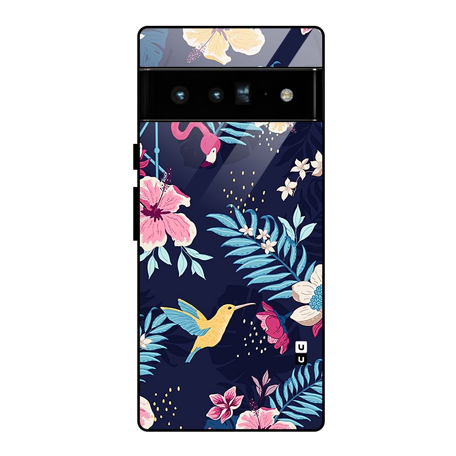 Tropical Flamingo Pattern Glass Back Case for Google Pixel 6 Pro