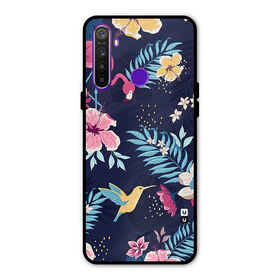 Tropical Flamingo Pattern Glass Back Case for Realme 5s