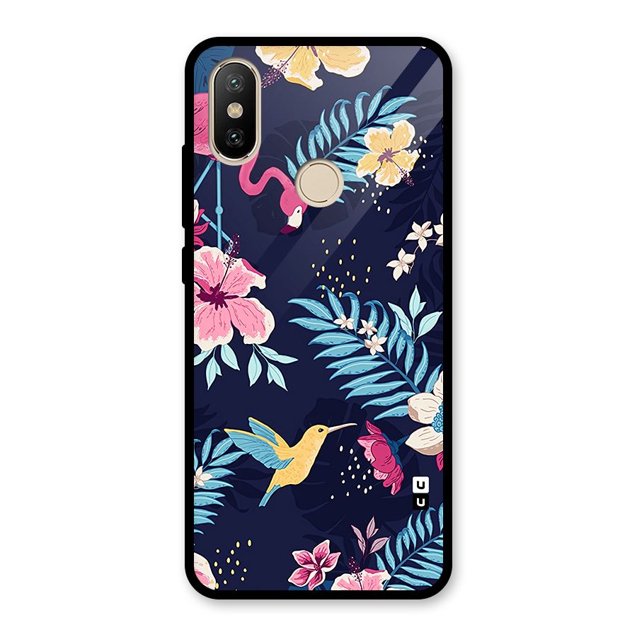 Tropical Flamingo Pattern Glass Back Case for Redmi A2