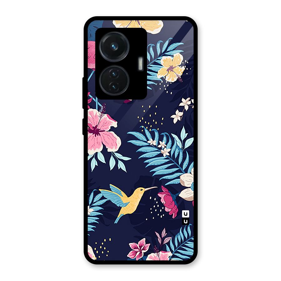 Tropical Flamingo Pattern Glass Back Case for Vivo T1 44W