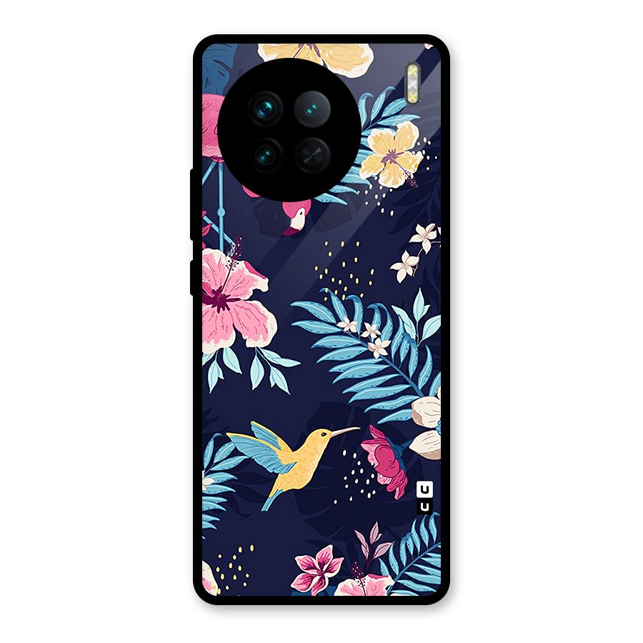 Tropical Flamingo Pattern Glass Back Case for Vivo X90