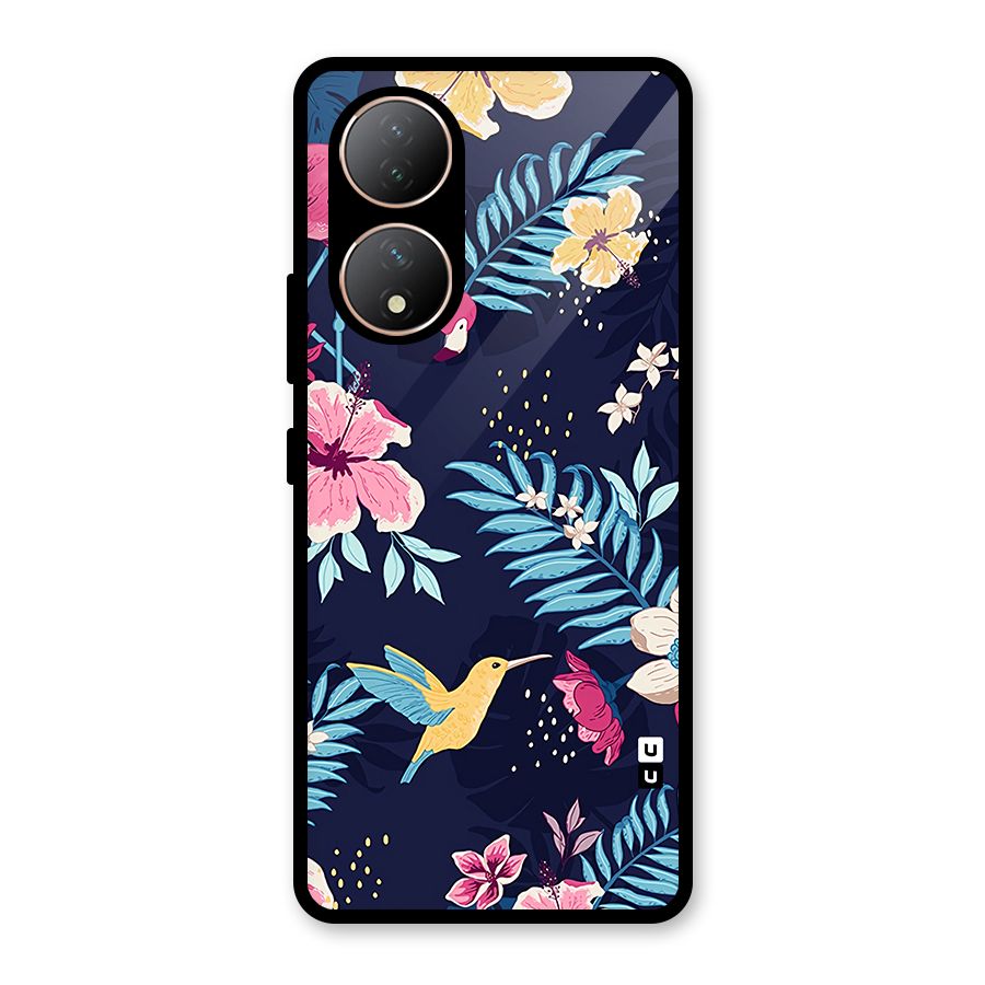 Tropical Flamingo Pattern Glass Back Case for Vivo Y100A