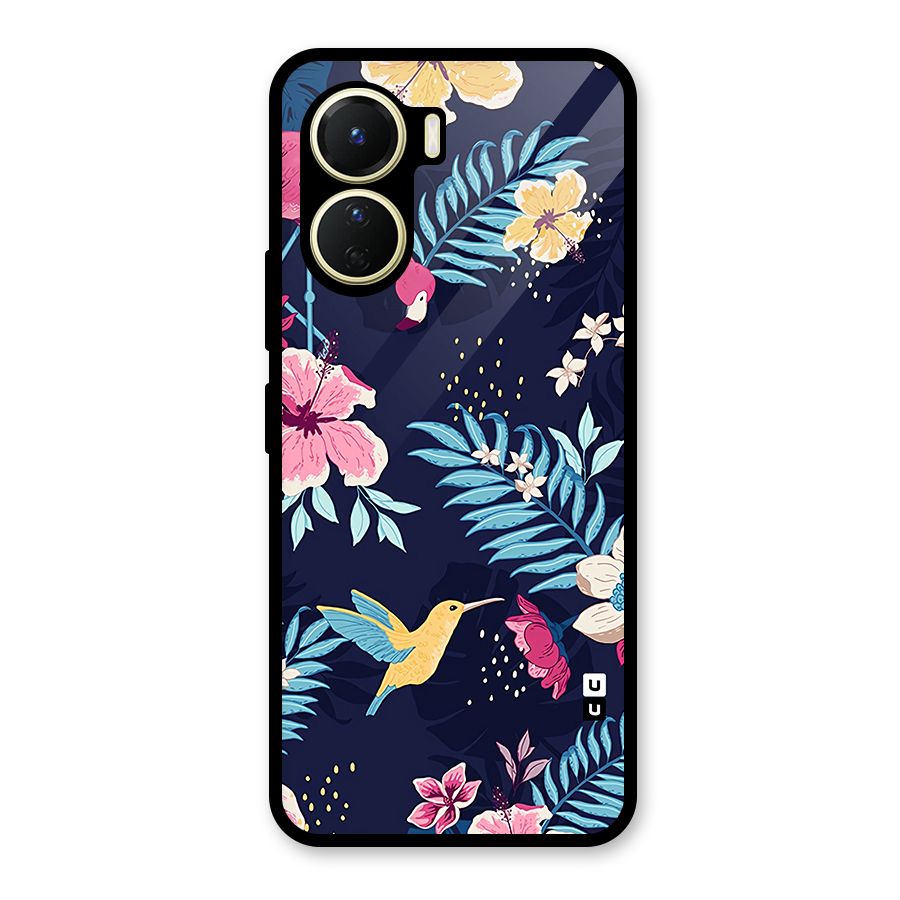 Tropical Flamingo Pattern Glass Back Case for Vivo Y16