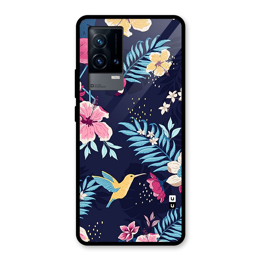 Tropical Flamingo Pattern Glass Back Case for iQOO 9 5G
