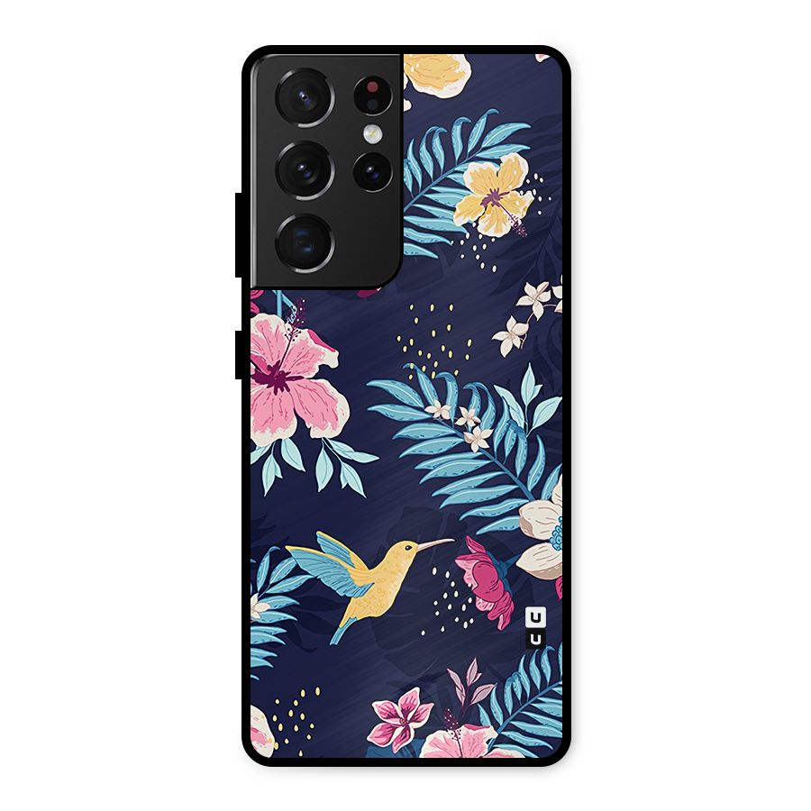 Tropical Flamingo Pattern Metal Back Case for Galaxy S21 Ultra 5G