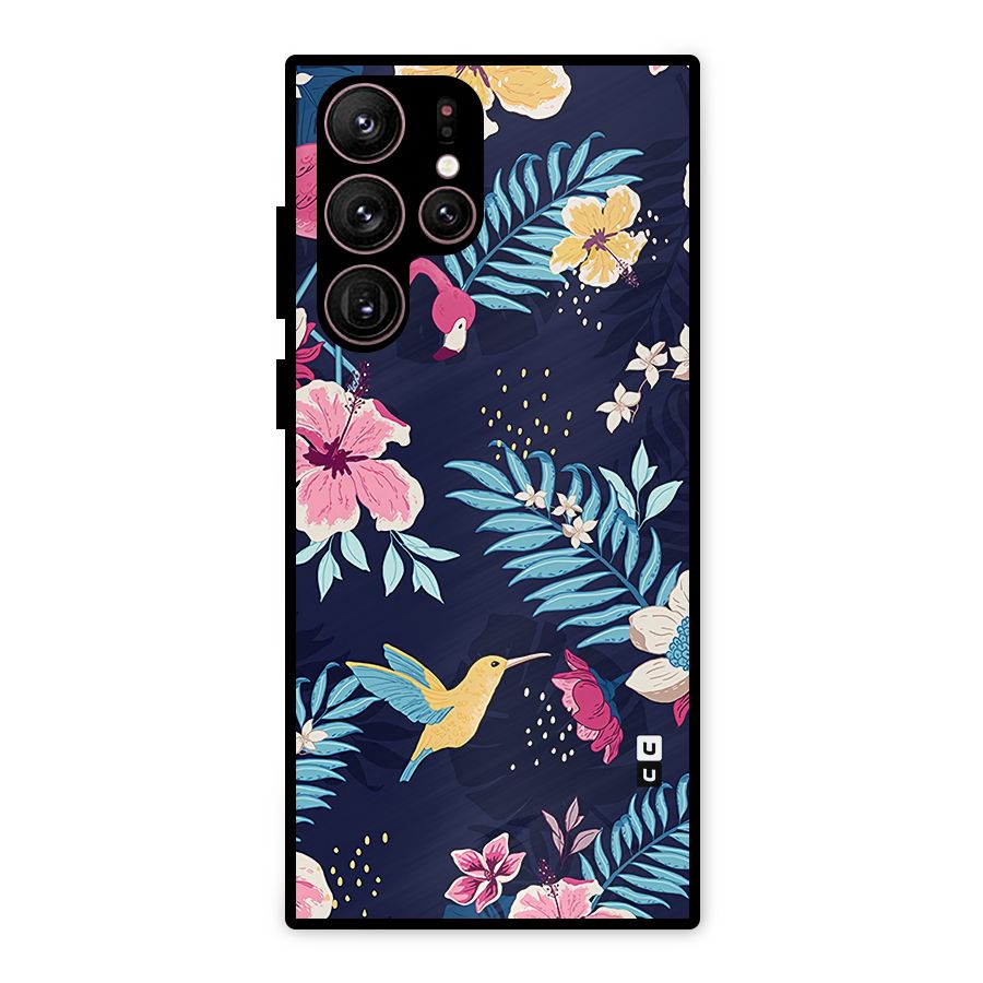 Tropical Flamingo Pattern Metal Back Case for Galaxy S22 Ultra 5G