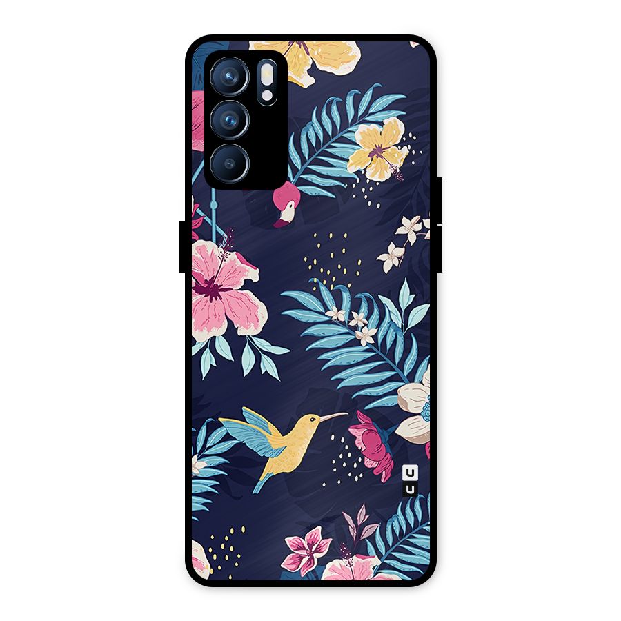 Tropical Flamingo Pattern Metal Back Case for Oppo Reno6 5G