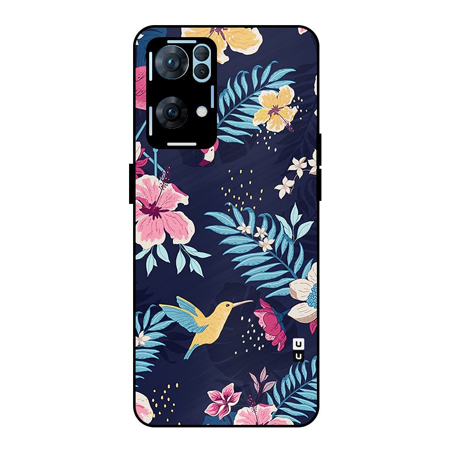 Tropical Flamingo Pattern Metal Back Case for Oppo Reno7 Pro 5G