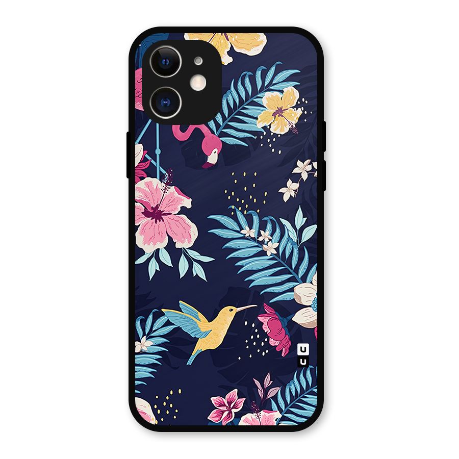 Tropical Flamingo Pattern Metal Back Case for iPhone 12