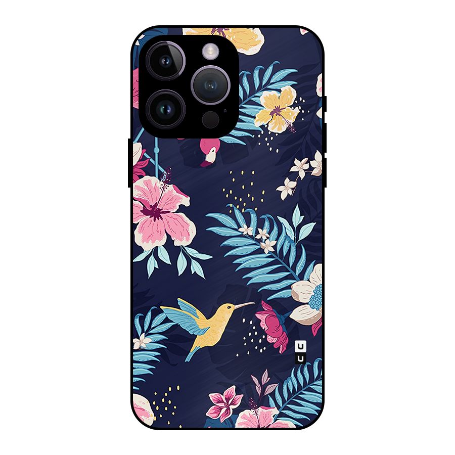 Tropical Flamingo Pattern Metal Back Case for iPhone 14 Pro Max