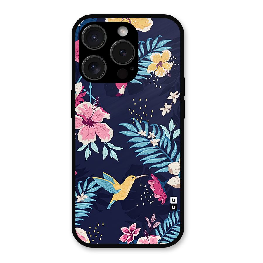 Tropical Flamingo Pattern Metal Back Case for iPhone 15 Pro