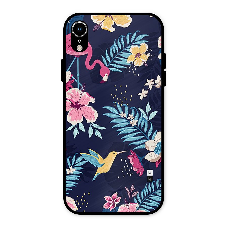 Tropical Flamingo Pattern Metal Back Case for iPhone XR