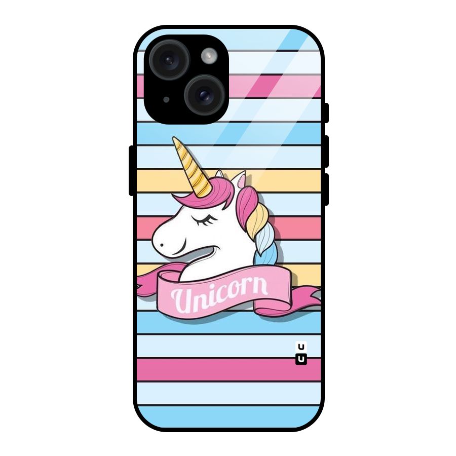 Unicorn Stripes Glass Back Case for iPhone 15