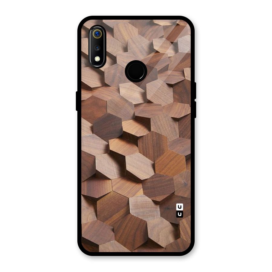 Uplifted Wood Hexagons Glass Back Case for Realme 3i