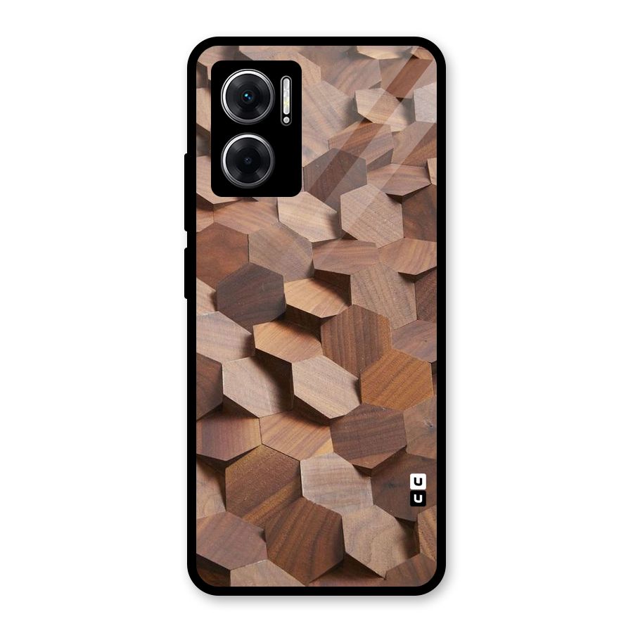Uplifted Wood Hexagons Glass Back Case for Redmi 11 Prime 5G