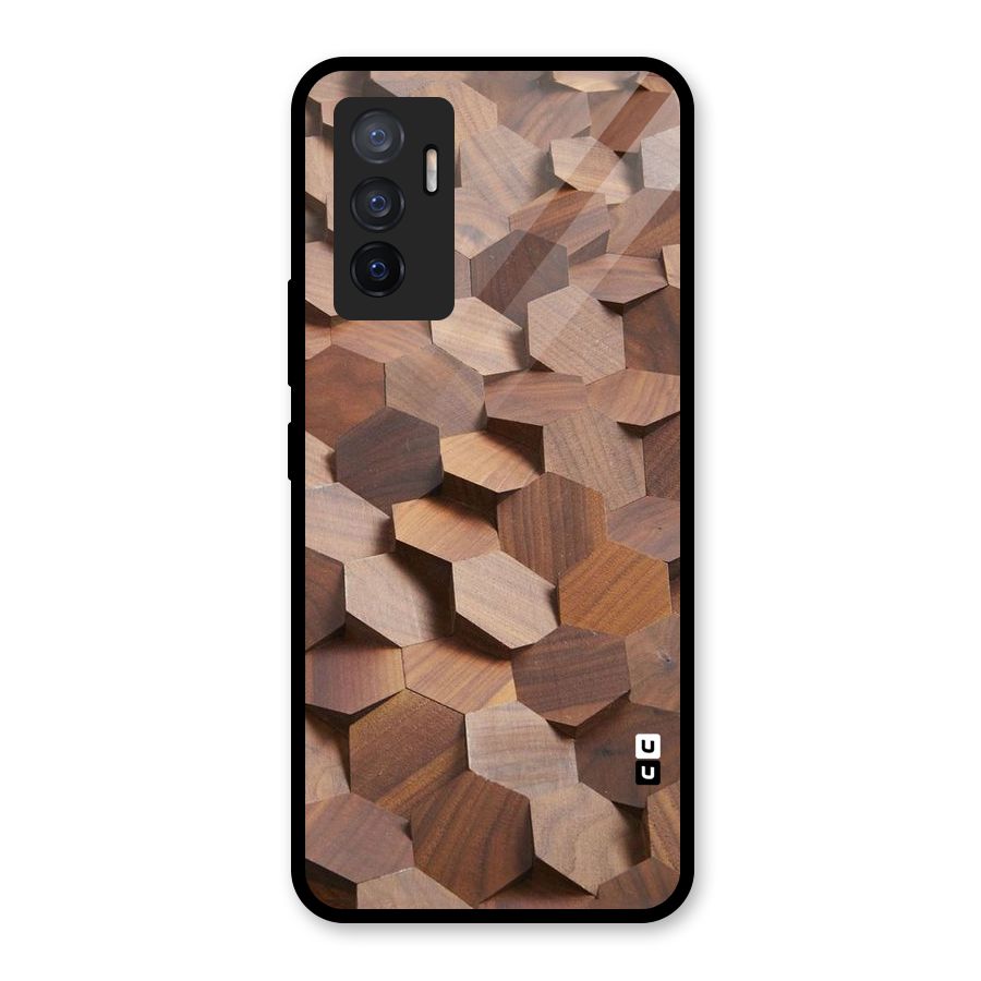 Uplifted Wood Hexagons Glass Back Case for Vivo V23e