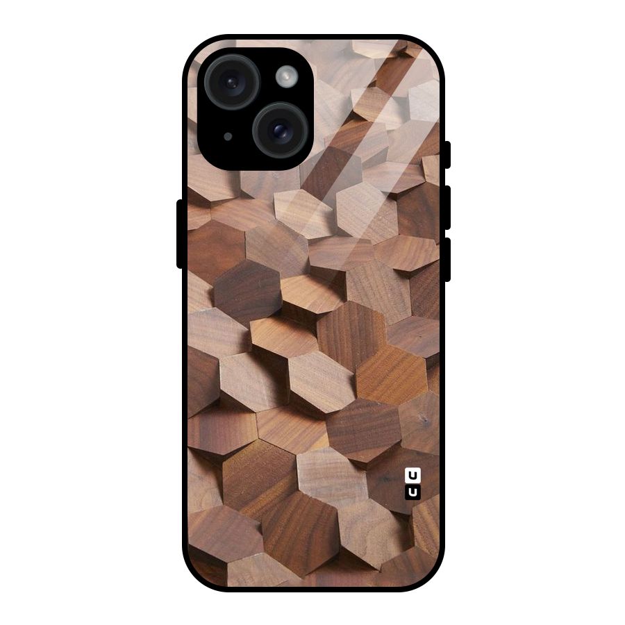 Uplifted Wood Hexagons Glass Back Case for iPhone 15